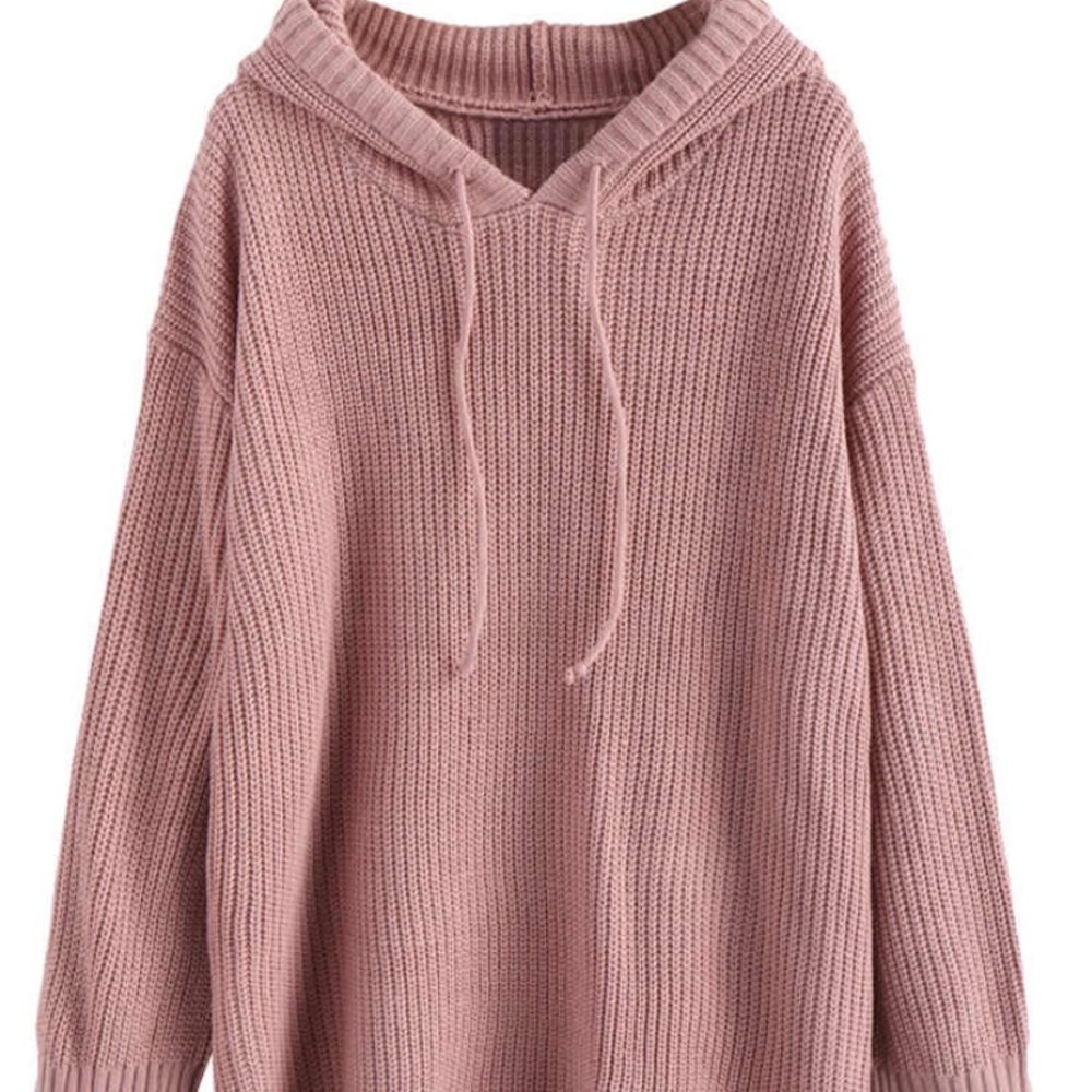 Knit Drawstring Hooded Sweater Dress